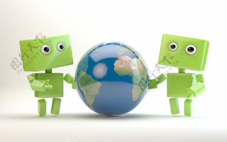 安卓机器人与地球