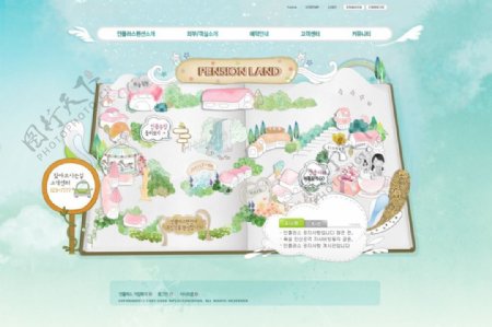 蓝色卡通韩国网页模板PSD分层