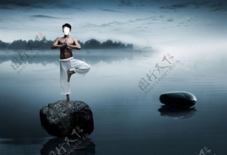 瑜伽宣传海报意境湖畔美景图