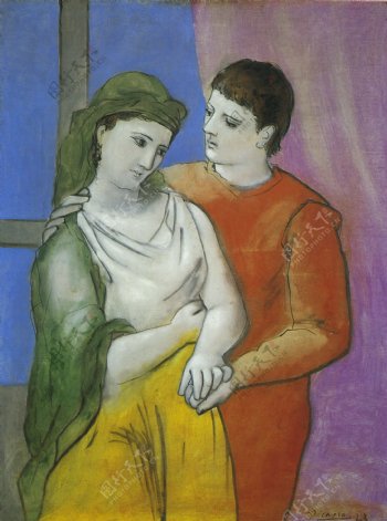 1923Lesamoureux西班牙画家巴勃罗毕加索抽象油画人物人体油画装饰画