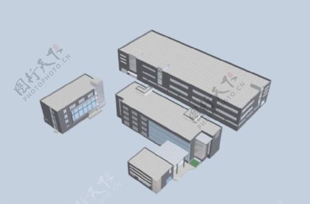 公共建筑的三栋厂房模型