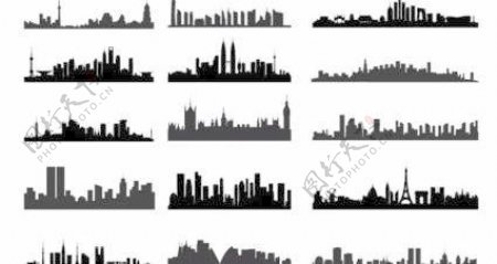 城市天际线景观剪影矢量集