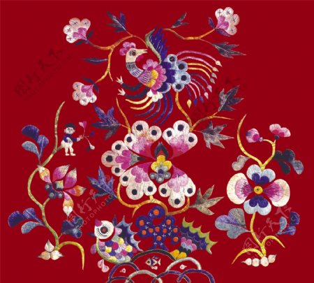 中华刺绣绣花花朵民间艺术PSD分层素材源文件中国传统元素整合图库