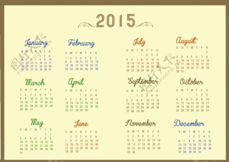 2015日历表矢量素材