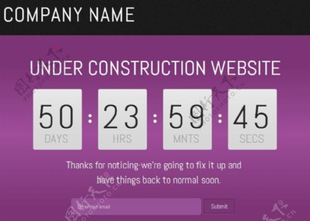 紫色网站建设中倒计时网页模板