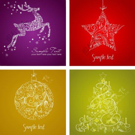 4复杂的圣诞卡片矢量插图