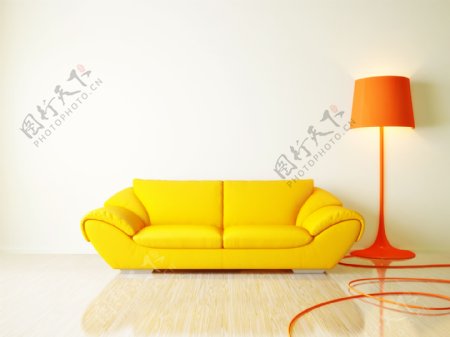 黄色沙发落地灯图片