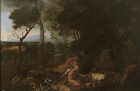 PoussinNicholasLandscapewithSaintJeromeCa.1637法国画家尼古拉斯普桑NicolasPoussin古典主义油画装饰画
