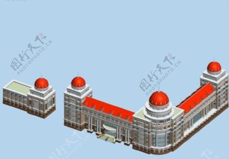 欧式红顶城堡式风格建筑3D模型图