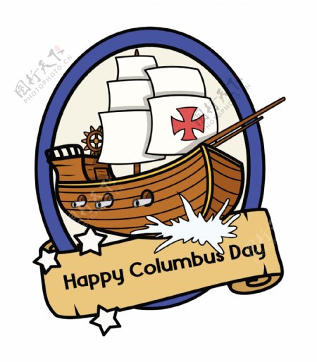 哥伦布日复古旗帜船舶的羊皮纸