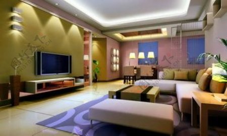 现代色彩和宽敞的客厅