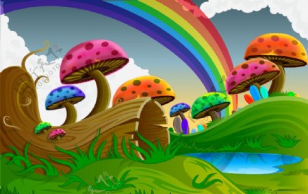 卡通七彩蘑菇图片