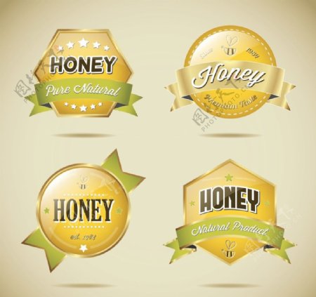 精致金色蜂蜜矢量标签图片
