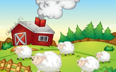 卡通农场绵羊群图片