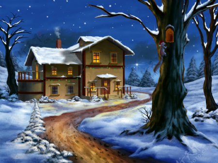 圣诞雪景模板下载图片