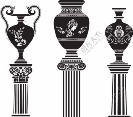 古典雕花纹花瓶装饰矢量图片