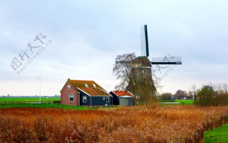 荷兰风光风车图片