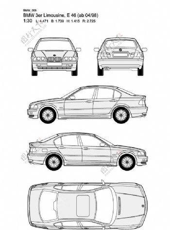宝马3系BMW3erLimousineE46ab0498汽车线稿图片