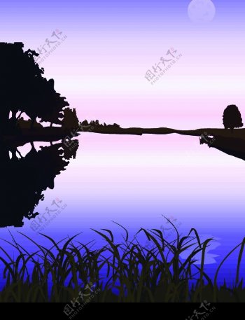 湖边夜景图片
