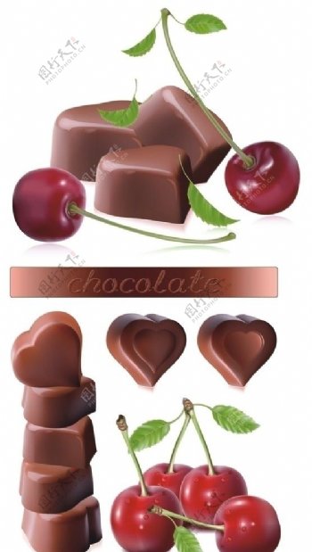 樱桃与心形巧克力图片