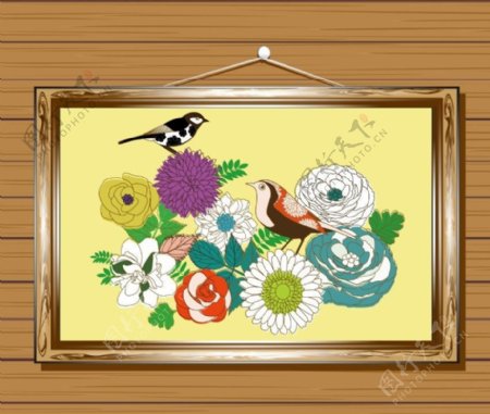 手绘花朵画框图片