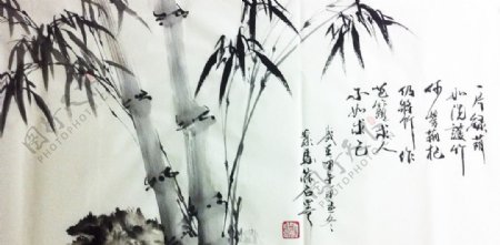 聚马凉石书法国画竹子图片