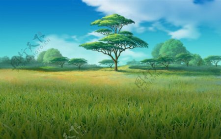 动画背景孤树草原图片