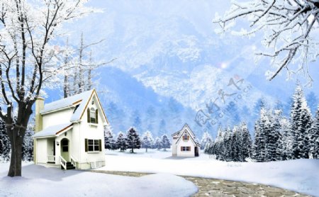 白雪皑皑冬季郊外雪景图片