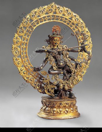 清18世纪合金铜嵌金银智行佛母像图片