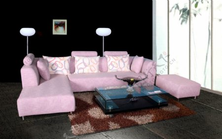 粉红色布艺沙发图片