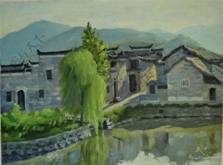 皖南风景油画图片