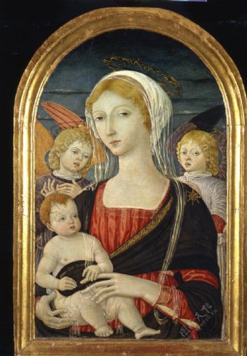 圣麦当娜与天使和孩子在一起图片