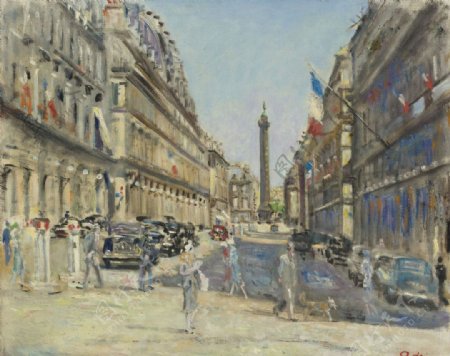 巴黎大街油画图片