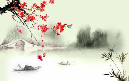 中式古典山水风景水墨画图片