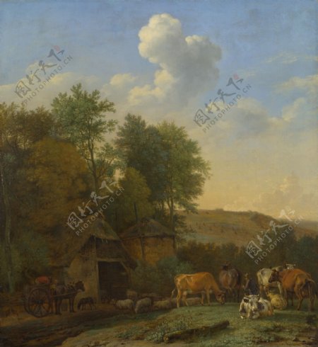 牛绵羊和马的谷仓图片