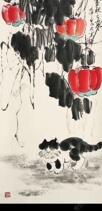 庞希泉现代国画猫1图片