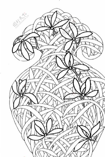 花草花朵花瓶线图图片