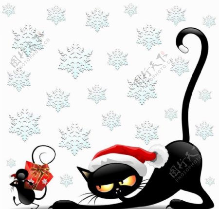 圣诞黑猫老鼠图片
