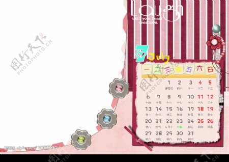 09中文台历相册模板单月竖版7月图片