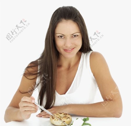吃面包奶酪的女人图片