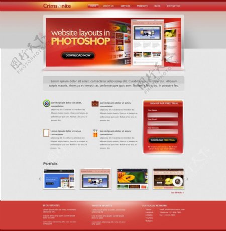 红色设计网页模板图片