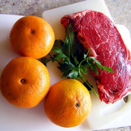 橘子与肉食材图片