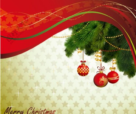 动感线条圣诞球松树枝图片