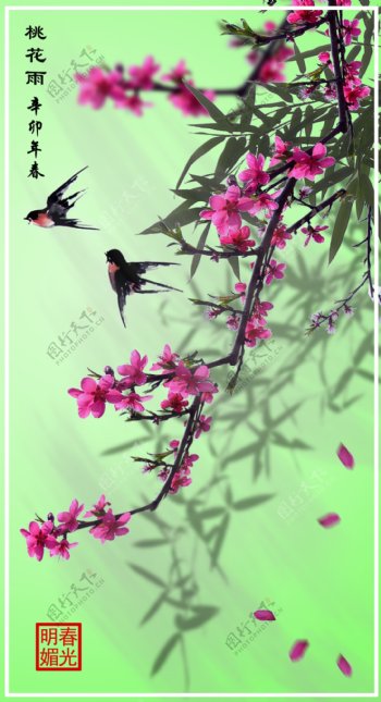 桃花雨花卉植物素材图片