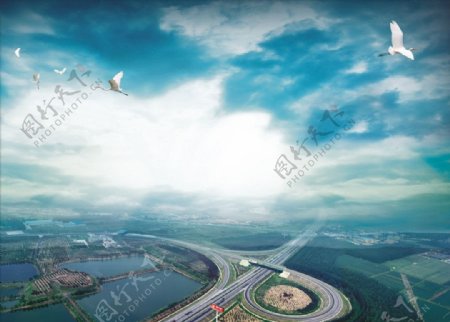 天空雄鹰高速公路背景素材图片