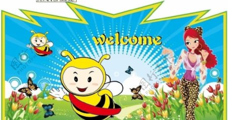 游乐园小蜜蜂大型喷绘背景图片