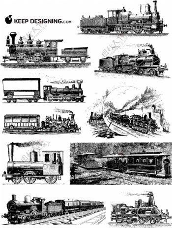 古老的欧洲火车矢量素材图片