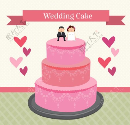 扁粉红色婚礼蛋糕