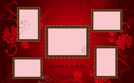 中式红蓝婚礼照片喷绘设计