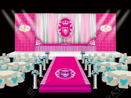 粉色婚礼婚庆舞台设计